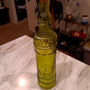 Holiday Xmas Glass Decorating Bottle 12.25” Tall Green W Cork Raised Design NEW